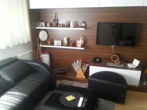 a living room with a couch and a flat screen tv at Guest House Villa Krstic in Pirot