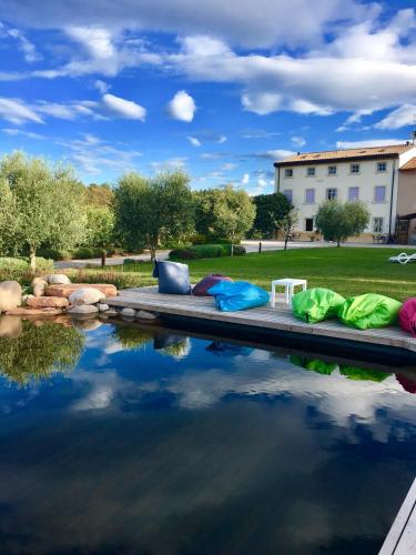 a pool of water with pillows sitting on the ground at Agriturismo Casa Aurora in Bussolengo