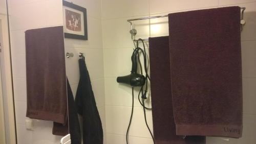 a bathroom with a shower stall with a mirror at Piriko Studio Apartments in Rovaniemi