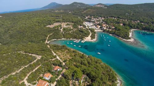 an aerial view of a harbor with boats in the water at Villa Lavanda in Cunski