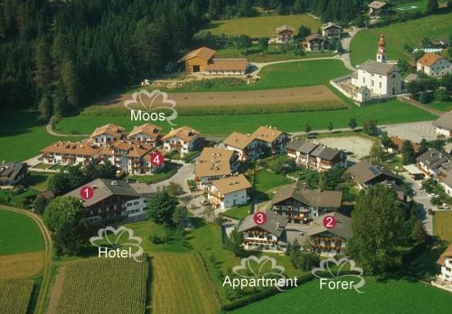 arial view of a small village with houses at Hotel Reichegger in Villa Ottone