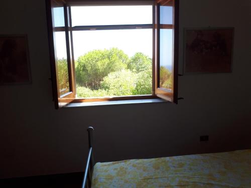 una finestra in una stanza con un letto di fronte di Casa Nicoletta a Ustica