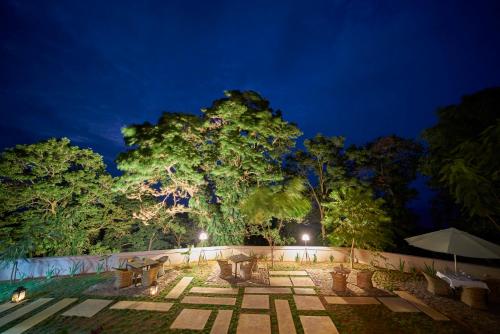 a park at night with trees in the background at Roça Sundy - Principe Collection in Santo António