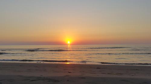 a sunset on a beach with the ocean at Fori Vodo in Divjakë