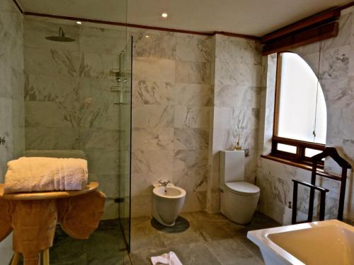 a bathroom with a shower and a toilet and a sink at Boutique@10 in Cape Town