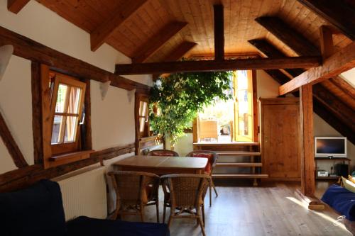 comedor con mesa y sillas en Bio-Ferienwohnung Ellensohn, en Lindau