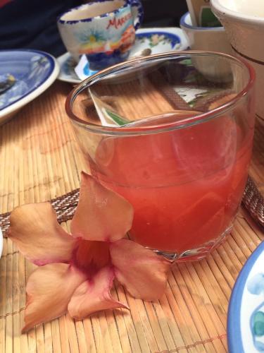 a bowl of tea with a flower on a table at B&B La Torretta in Maratea
