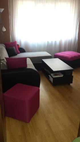 a living room with a couch and a table at Sfanta Ecaterina - Garsoniera Alba Iulia in Alba Iulia