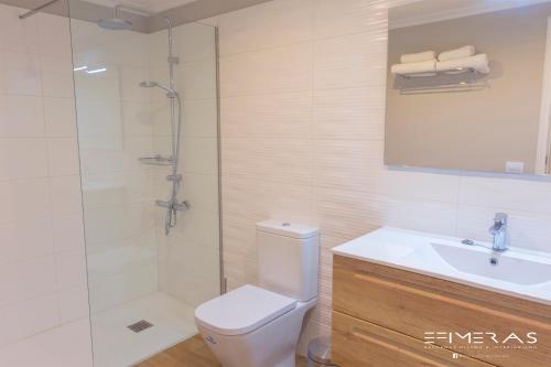 Un baño con inodoro, ducha y lavabo. en Apartamento Atlántico Playa 1, en Puerto Naos