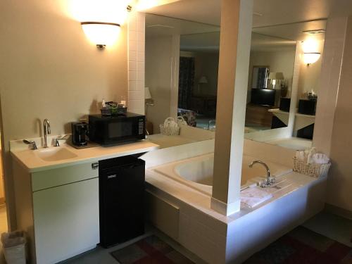 a bathroom with a tub and a sink and a microwave at Econo Lodge Inn & Suites in Oconto
