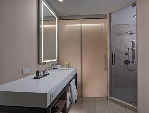 a bathroom with a large sink and a shower at Hyatt Centric Guatemala City in Guatemala