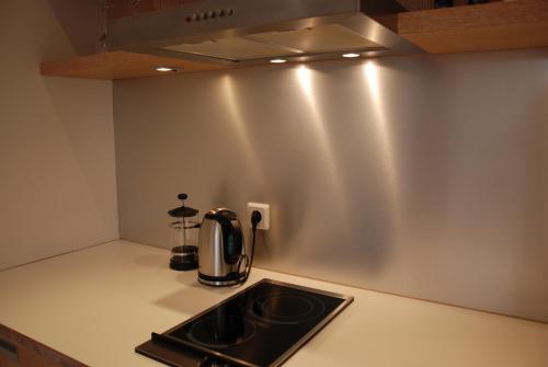 a kitchen with a sink and a kettle on a counter at KURESSAARE TALLINN STREET APARTMENTs in Kuressaare