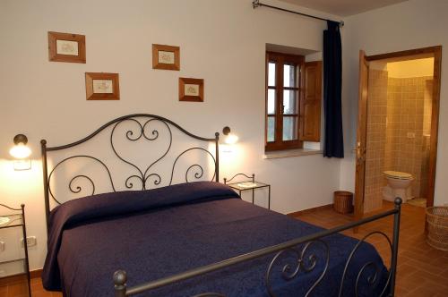 a bedroom with a bed and a bathroom with a shower at Poderone Vecchio in Sorano
