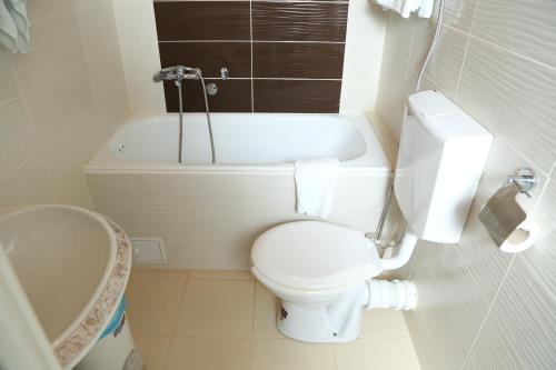 une salle de bain blanche avec toilettes et lavabo dans l'établissement B&B Vila Bela Ruza, à Sremska Mitrovica