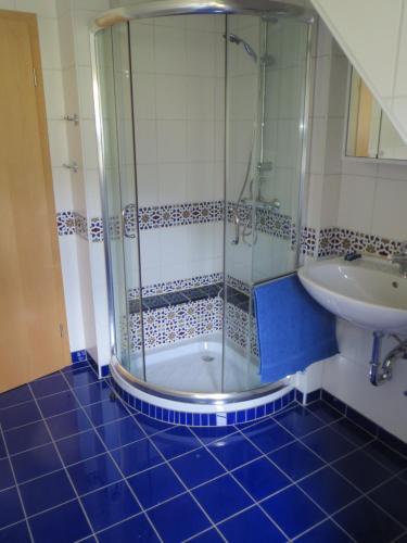 a bathroom with a shower and a sink at Ferienwohnung del Arte in Baiersbronn