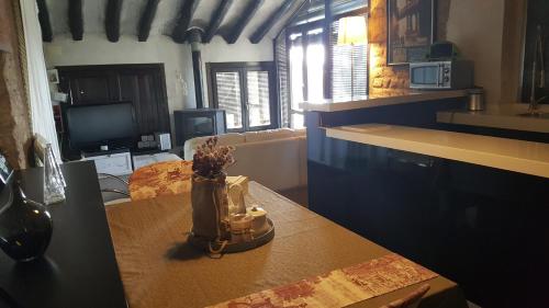 a room with a table with a vase of flowers on it at Carmen De Arnas in Colungo