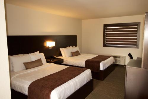 Un pat sau paturi într-o cameră la Boarders Inn & Suites by Cobblestone Hotels - Syracuse