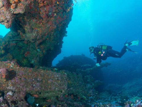 a person is swimming in the ocean near a reef at Machangulo Beach Lodge in Santa Maria