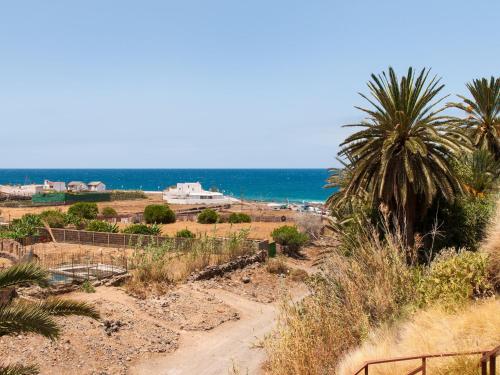 a beach with a palm tree and the ocean at Agaete Beach Rental at Volcanic Natural Pools by VillaGranCanaria in Agaete