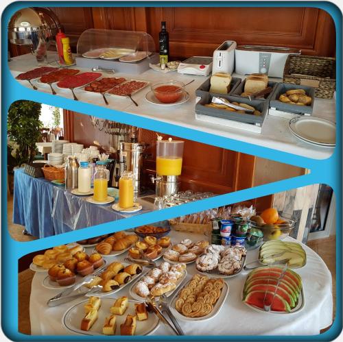 dos fotos de un buffet con diferentes tipos de comida en Hotel Cabo de Mar, en Peñíscola