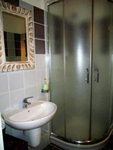 a bathroom with a sink and a shower at Maisonette Asfodelo in Palau