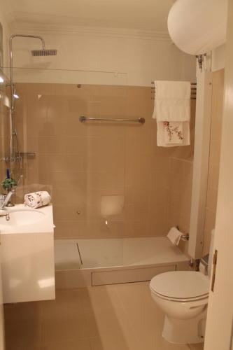 a bathroom with a shower and a toilet and a sink at Casa d Sintra in Sintra