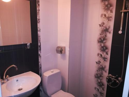 a bathroom with a white toilet and a sink at Hotel Galant in Sofia