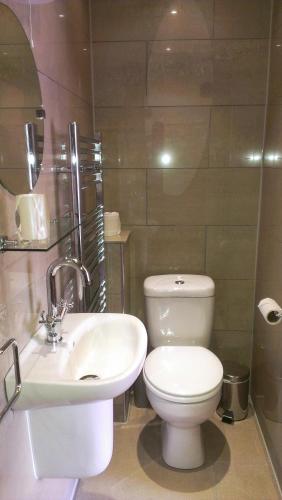 a bathroom with a white toilet and a sink at Church Farm Accommodation in Bickenhill