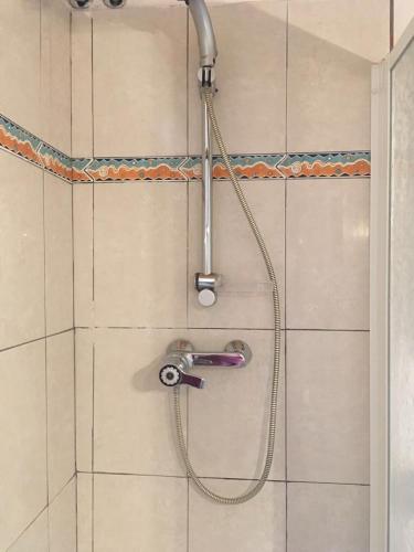 a shower in a bathroom with a shower head at Pension Casa Austria in Calella