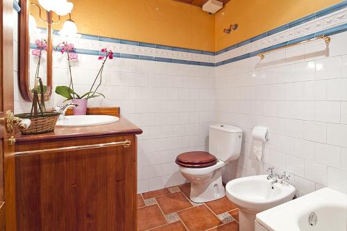 Naut AranにあるBaqueira 1700 pie de pistas Tanau 4 habのバスルーム(トイレ、洗面台、鏡付)