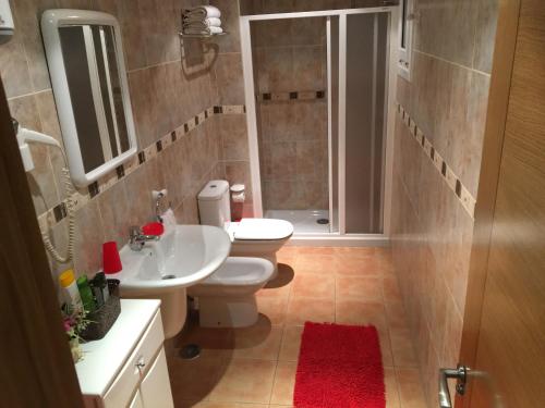 a bathroom with a toilet and a sink and a shower at Oliastur Cotillo Apartament in Cotillo