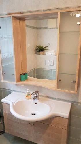 ein Bad mit einem Waschbecken und einem Spiegel in der Unterkunft Bina' s house in Sillian