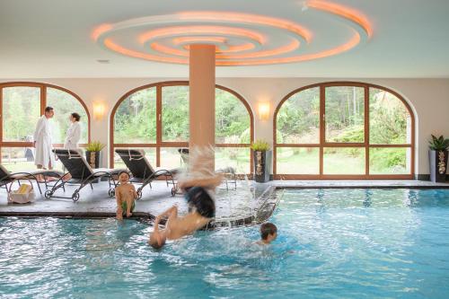 un grupo de personas jugando en una piscina en Hotel Weihrerhof, en Soprabolzano