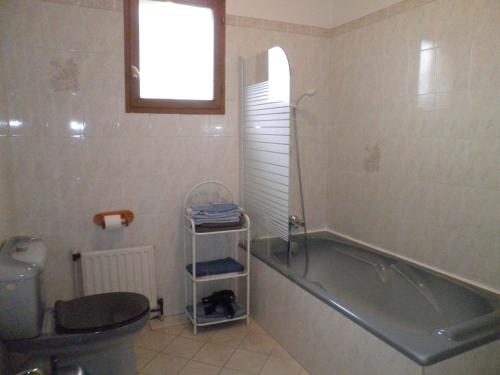 uma casa de banho com uma banheira, um WC e um lavatório. em Chambres d'hôtes Les Nefliers em Amboise