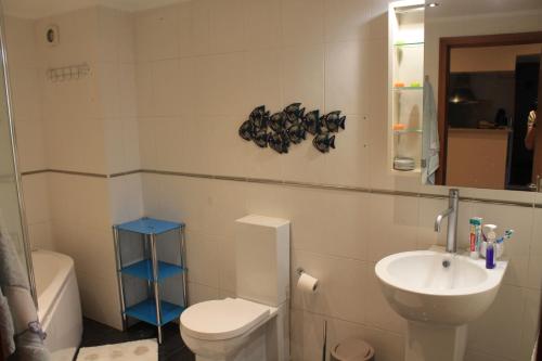 フンシャルにあるCasa Del Marのバスルーム(洗面台、トイレ、鏡付)
