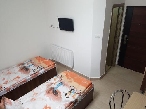 a room with two beds and a tv on the wall at Onalisa in Arad