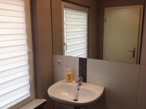 a bathroom with a sink and a mirror at Haus Irma in Zingst