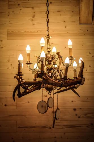 a chandelier hanging from a ceiling in a room at Steirer-Apartment Semmering in Semmering