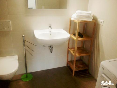a bathroom with a sink and a toilet at Apartment Bruneck Central in Brunico
