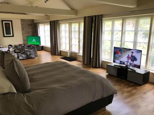 ニューカッスル・アポン・タインにあるHemples Lodgeのベッドと薄型テレビのある寝室