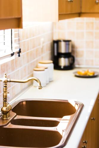 a kitchen sink with a faucet on a counter at Epimenidis House in Sinoikismós Kondoudhianá