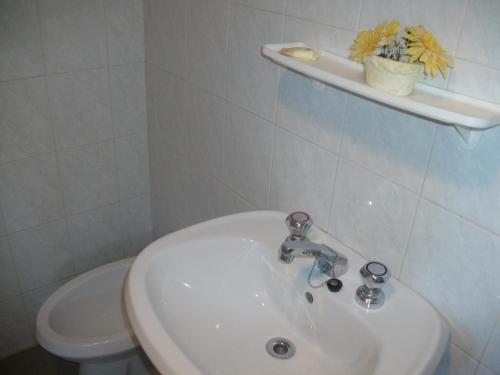 a bathroom with a white sink and a toilet at Hotel Alberta in Massa