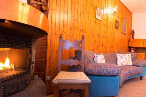 a living room with a couch and a fireplace at Maurice des Alpes in Teglio