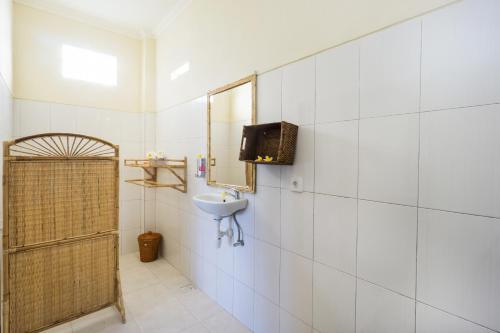 倫邦岸島的住宿－水藻旅館，一间带水槽和镜子的浴室