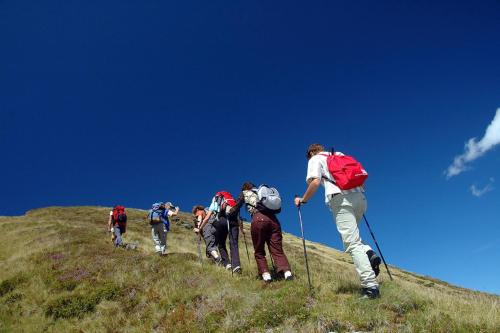 a group of people walking up a hill at Apartments Villa Bare in Kastav
