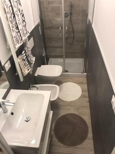 a bathroom with a sink and a toilet and a shower at Casa Ohana in Ancona
