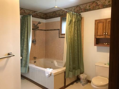 費爾班克斯的住宿－蓋布爾斯賓館，带浴缸、卫生间和淋浴的浴室。
