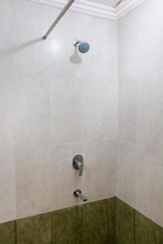 a shower with a shower head in a bathroom at Calvin's Retreat in Varca