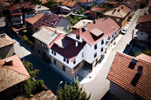 an overhead view of a city with buildings at Velinov Boutique Hotel in Bansko