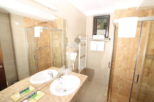 a bathroom with a sink and a shower at Hotel Carmen in Predeal